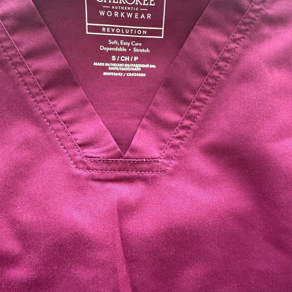 Cherokee Petite Scrub Top and Pants in Rich Magenta